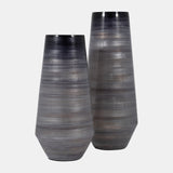 Glass, 15" Enameled Vase, Gray/black