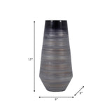 Glass, 15" Enameled Vase, Gray/black