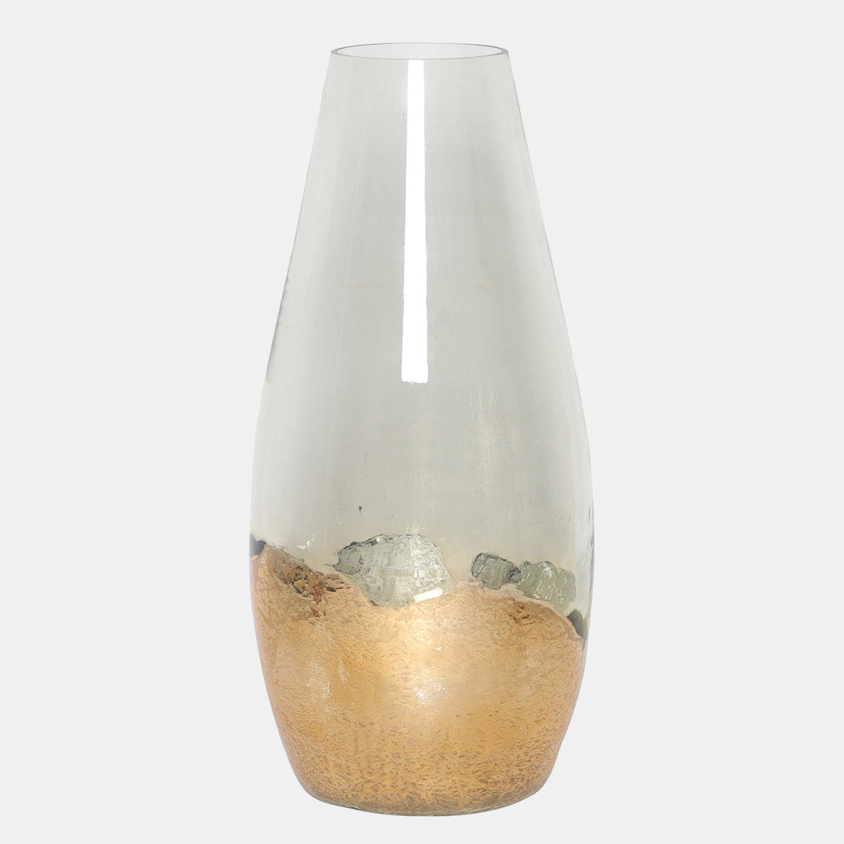 Glass, 15" Gold Dipped Vase, Clear