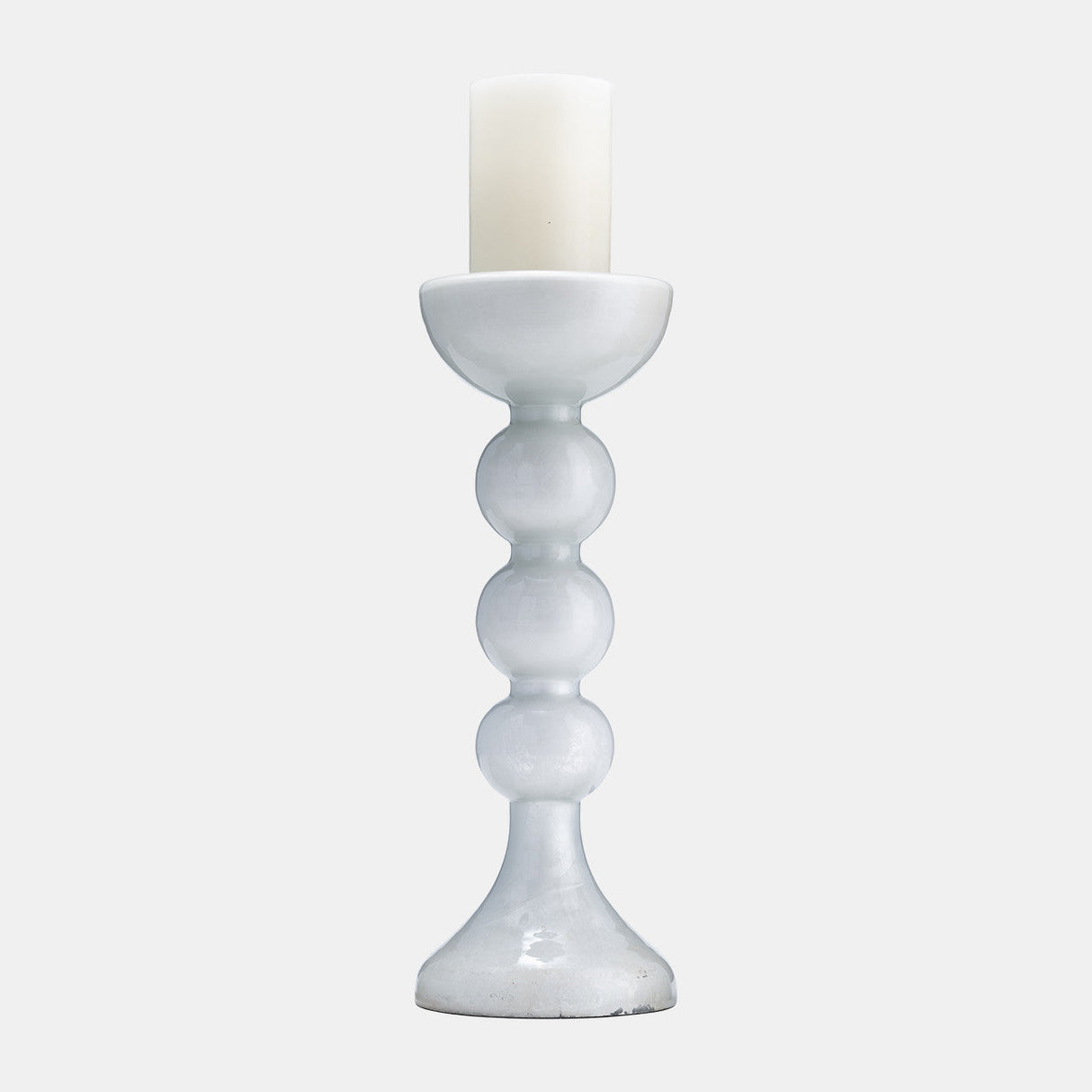 Glass, 15"h, Bubbly Candle Holder, Wht Enam