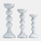 Glass, 15"h, Bubbly Candle Holder, Wht Enam