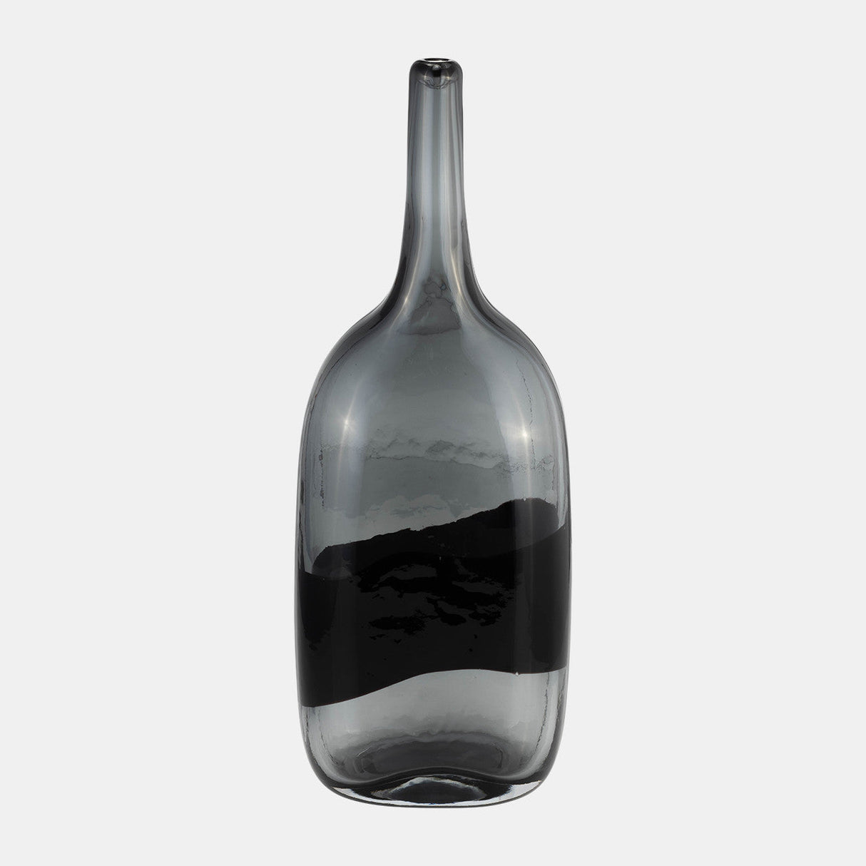 Glass, 15"h Long Neck 2-tone Vase, Smoke/black