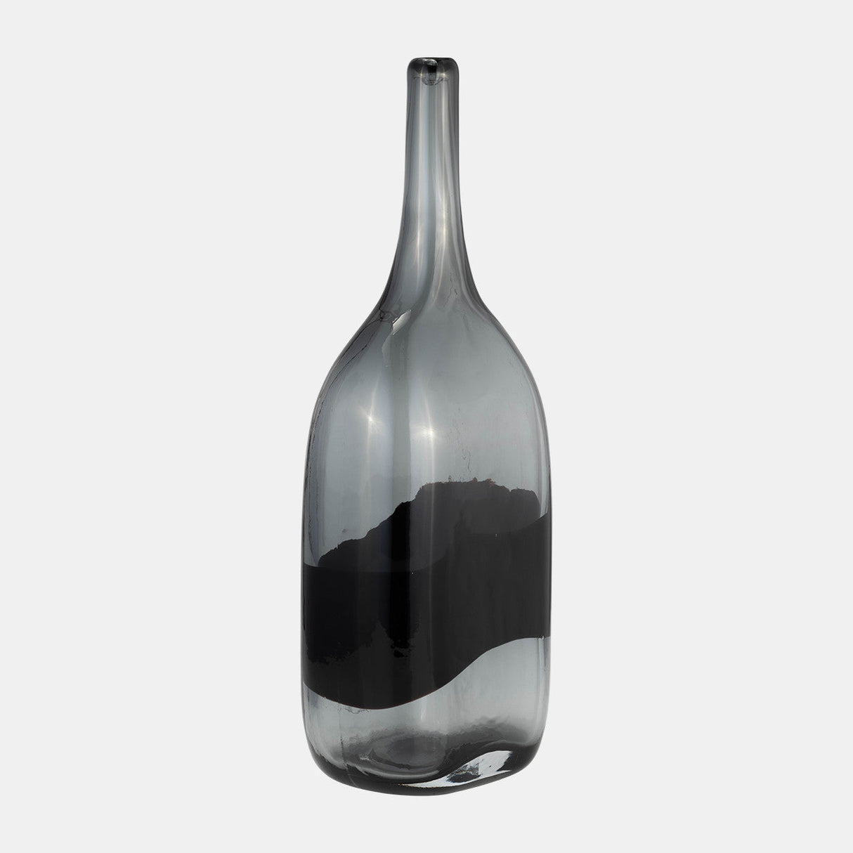 Glass, 15"h Long Neck 2-tone Vase, Smoke/black