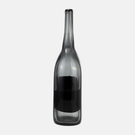 Glass, 15"h Long Neck 2-tone Vase, Smoke/black