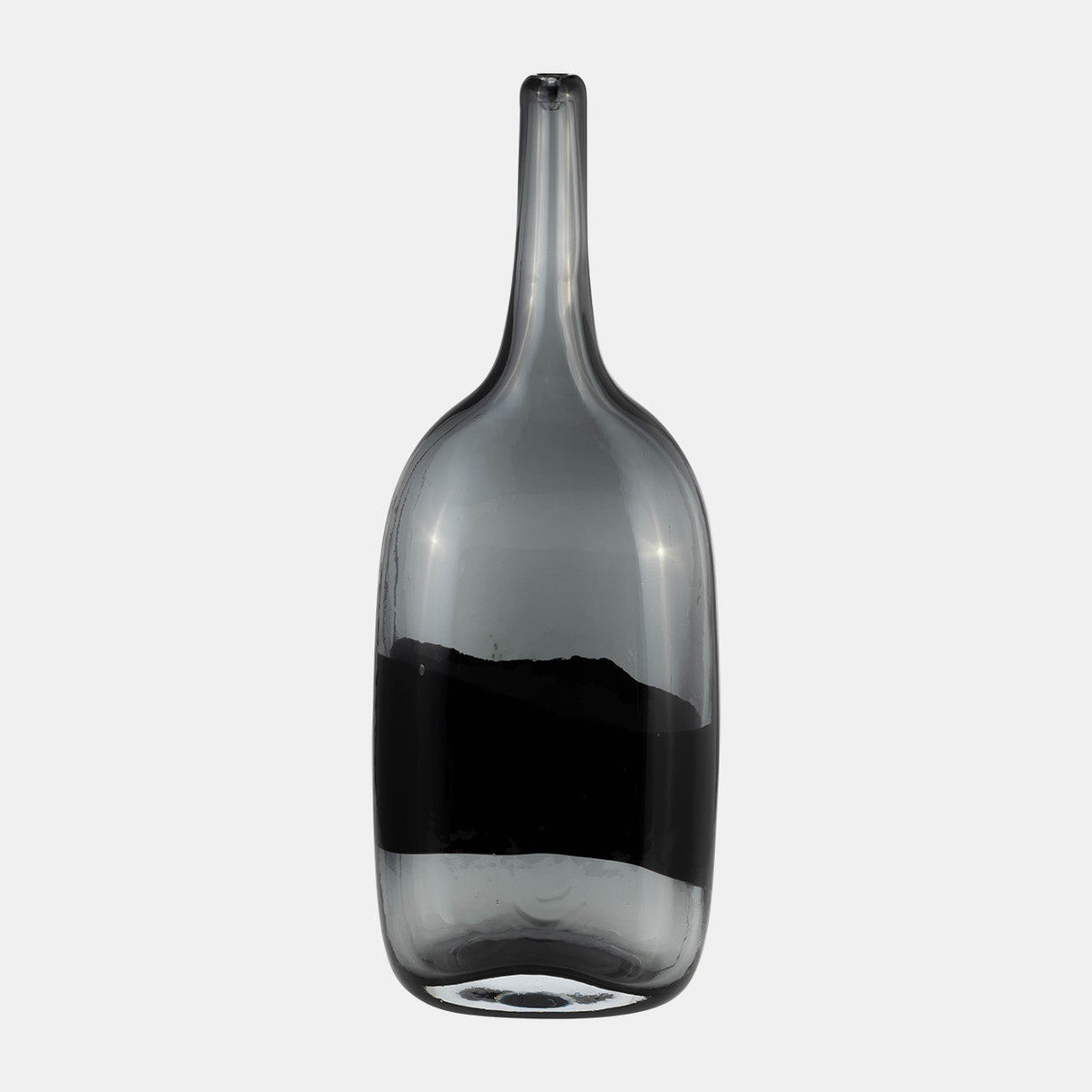 Glass, 15"h Long Neck 2-tone Vase, Smoke/black