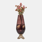 Glass, 15" Vase W/ Leaf Base, Bronze