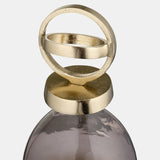 Glass,16",bottle W/sphere Lid,white/gold