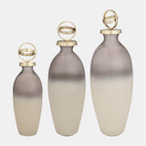 Glass,16",bottle W/sphere Lid,white/gold