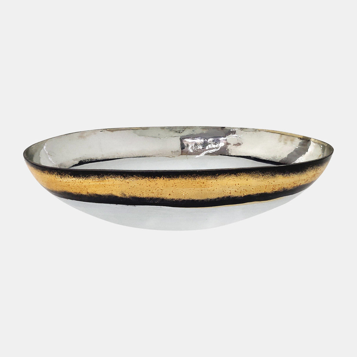 Glass, 16" Bowl W/ Gold Trim, White