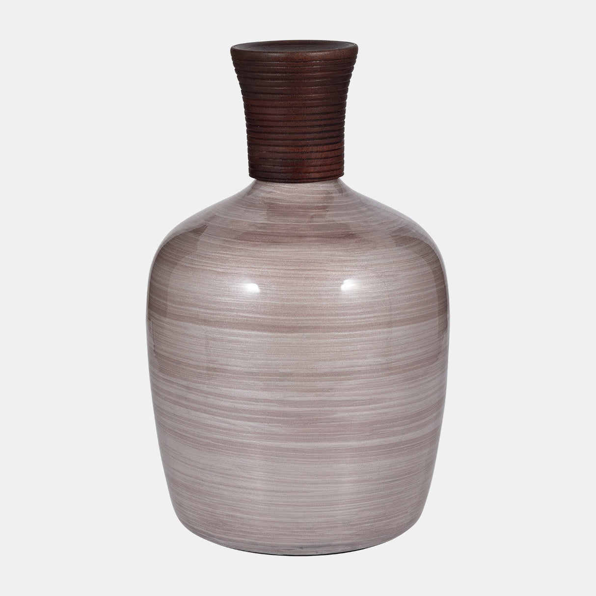 Glass, 16" Wooden Top Vase, Blush