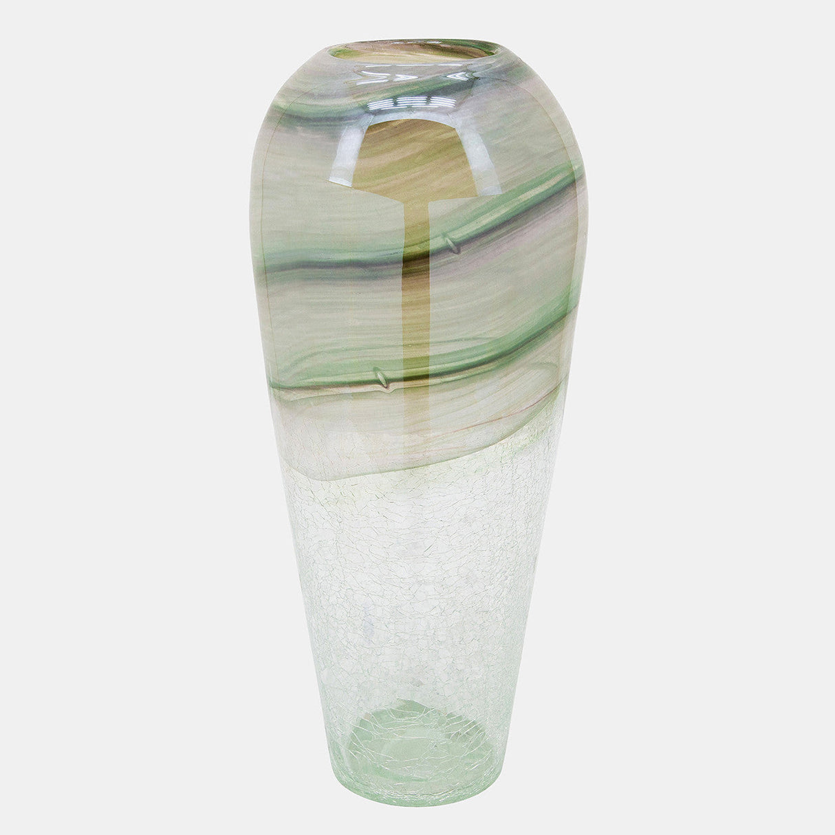 Glass, 17"h Crackled Vase, Clear