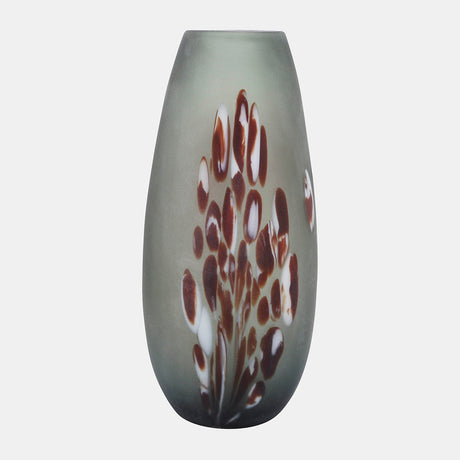 Glass, 17''h, Frosted Vase With Red Detail-gray