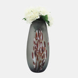 Glass, 17''h, Frosted Vase With Red Detail-gray