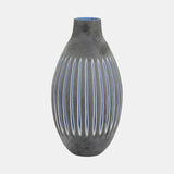 Glass, 17" Ridged Vase, Blue/gray