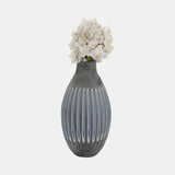 Glass, 17" Ridged Vase, Blue/gray