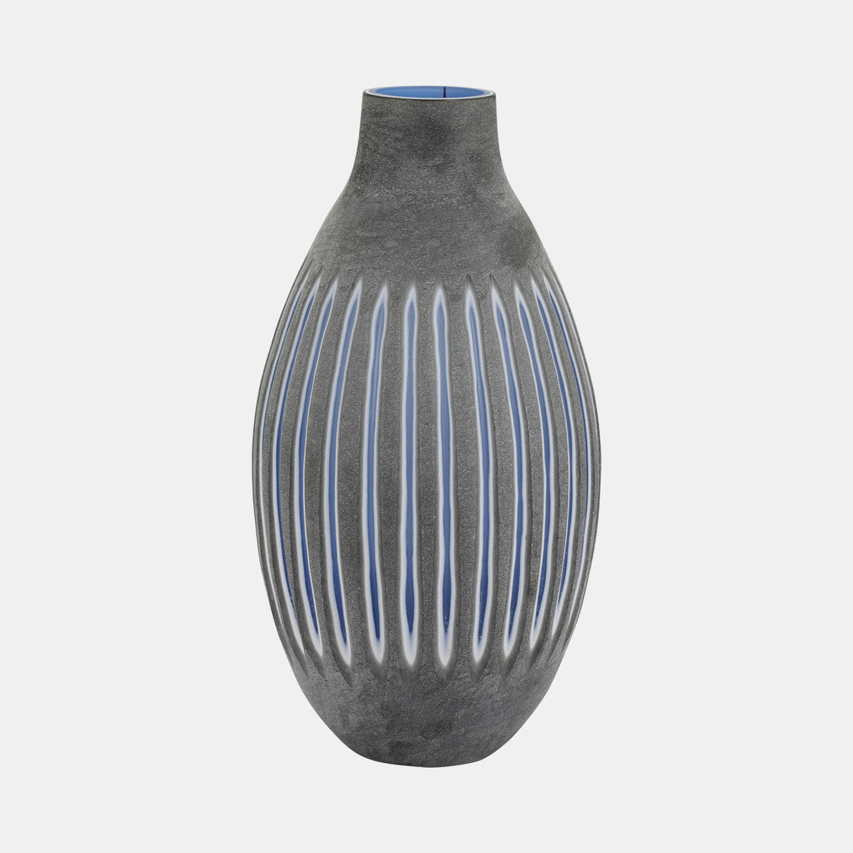 Glass, 17" Ridged Vase, Blue/gray