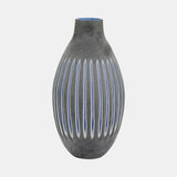 Glass, 17" Ridged Vase, Blue/gray