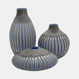 Glass, 17" Ridged Vase, Blue/gray