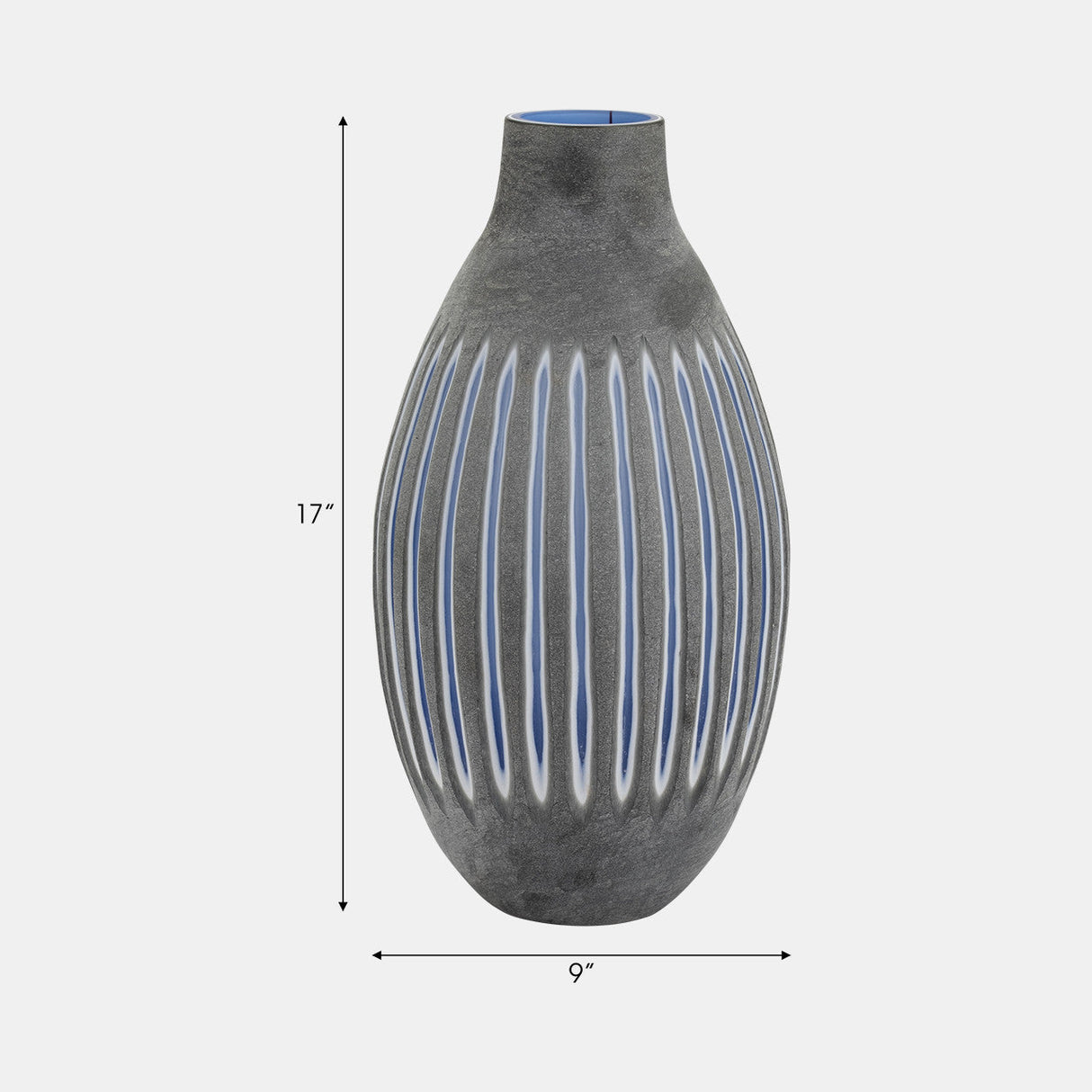 Glass, 17" Ridged Vase, Blue/gray