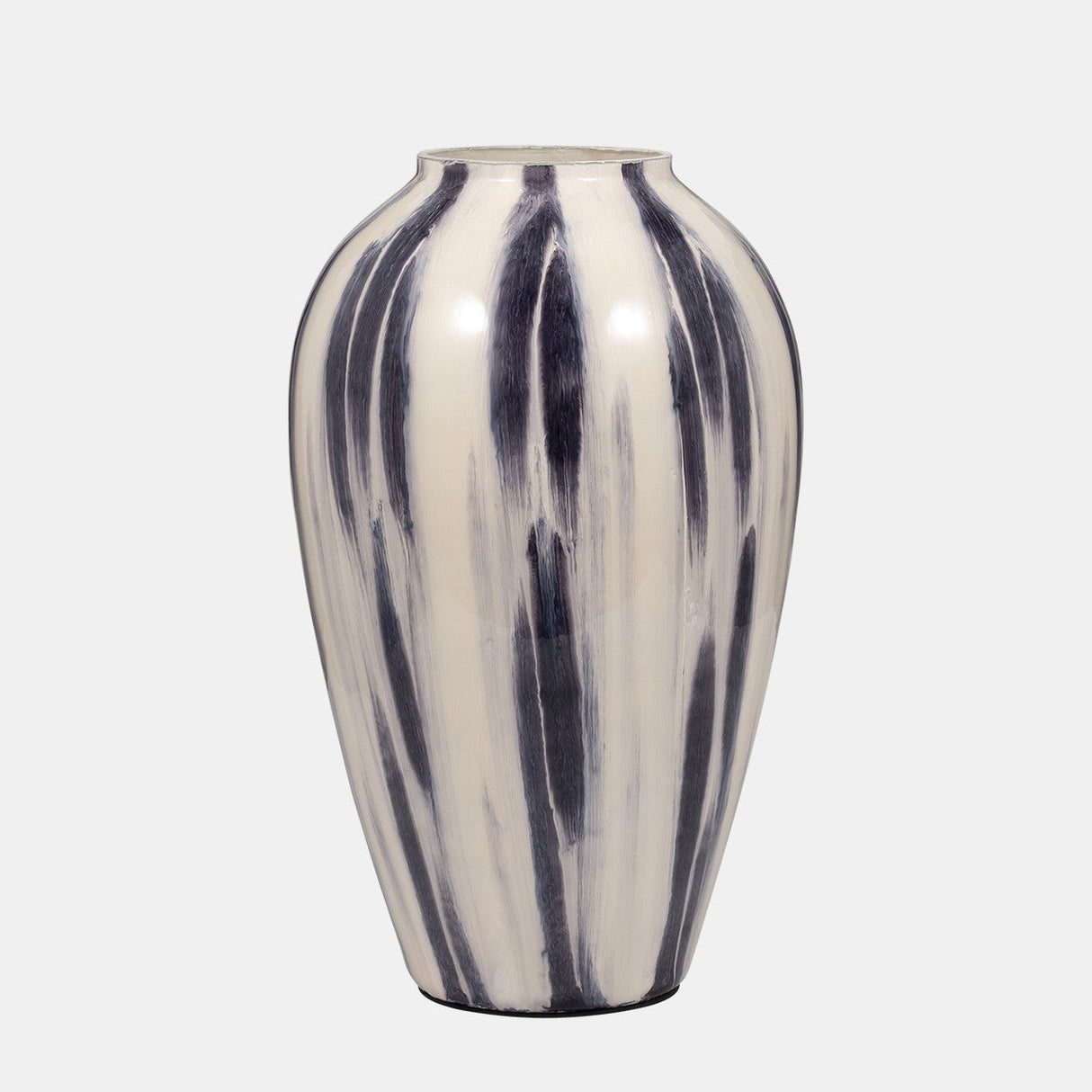 Glass, 17" Striped Vase, Black/white