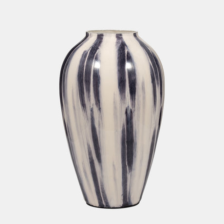 Glass, 17" Striped Vase, Black/white