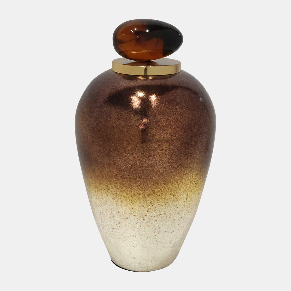 Glass, 17" Temple Vase W/ Resin Topper, Copper