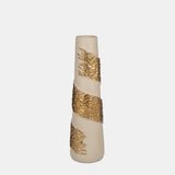 Glass, 18" Aluminum Wrapped Vase, White/gold