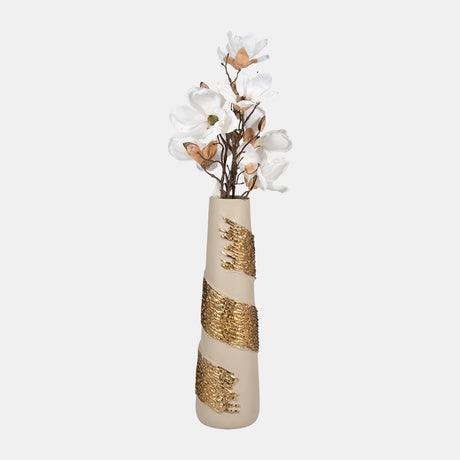 Glass, 18" Aluminum Wrapped Vase, White/gold