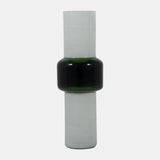 Glass, 19" Modern Cylinder Vase, White/green