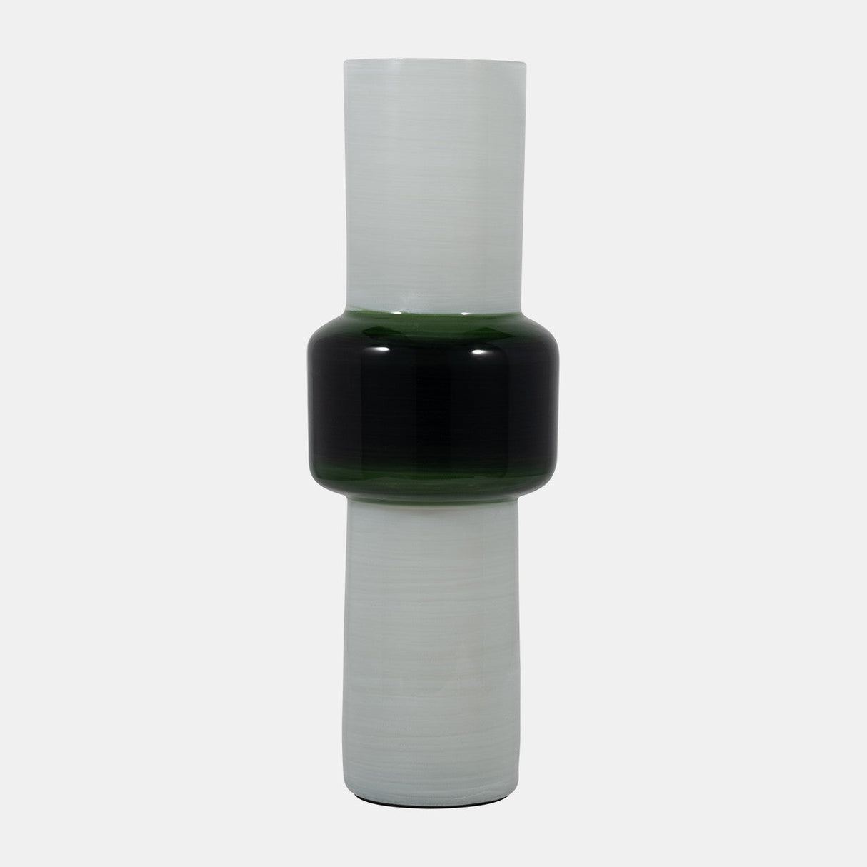 Glass, 19" Modern Cylinder Vase, White/green