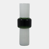 Glass, 19" Modern Cylinder Vase, White/green