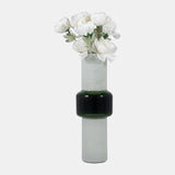 Glass, 19" Modern Cylinder Vase, White/green