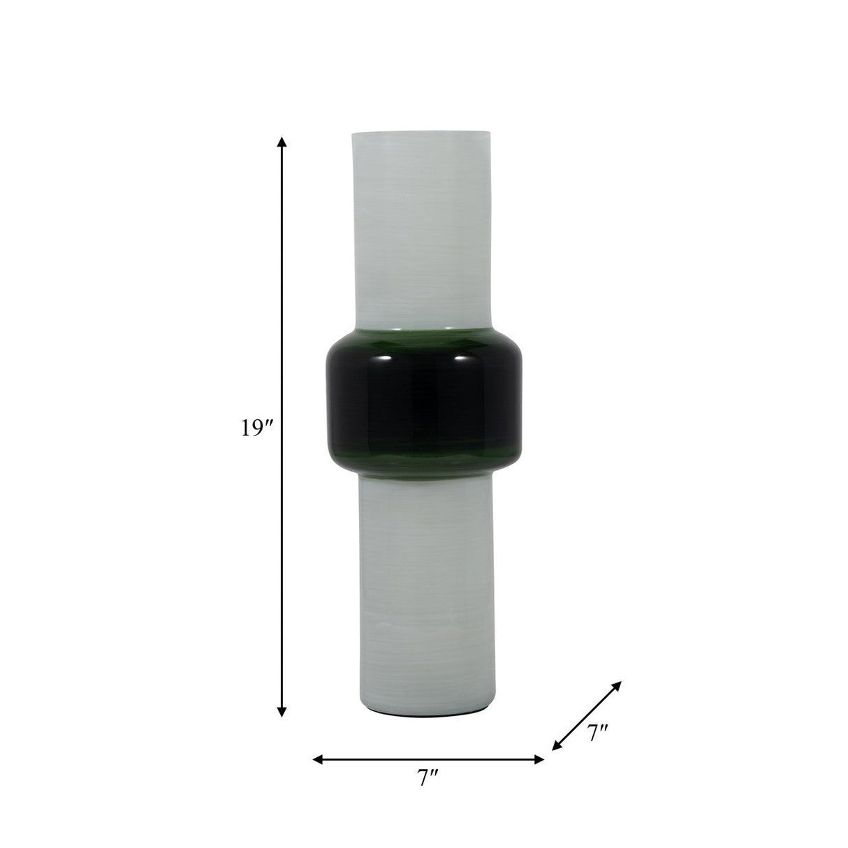 Glass, 19" Modern Cylinder Vase, White/green