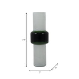 Glass, 19" Modern Cylinder Vase, White/green