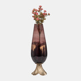 Glass, 19" Vase W/ Leaf Base, Bronze