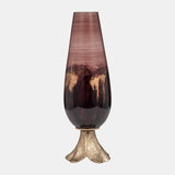 Glass, 19" Vase W/ Leaf Base, Bronze