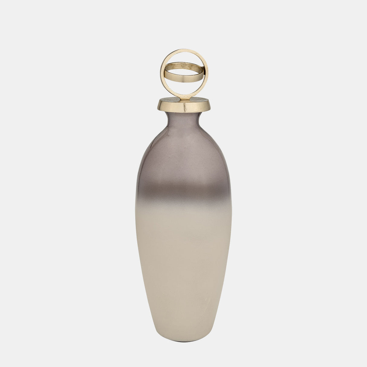 Glass,20",bottle W/sphere Lid,white/gold