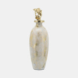 Glass, 20"h Metal Vase Tribal Topper, White/gold