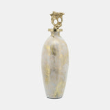 Glass, 20"h Metal Vase Tribal Topper, White/gold