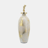 Glass, 20"h Metal Vase Tribal Topper, White/gold