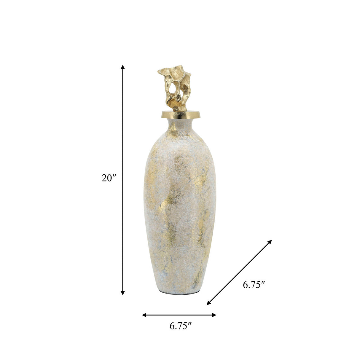 Glass, 20"h Metal Vase Tribal Topper, White/gold