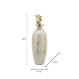 Glass, 20"h Metal Vase Tribal Topper, White/gold