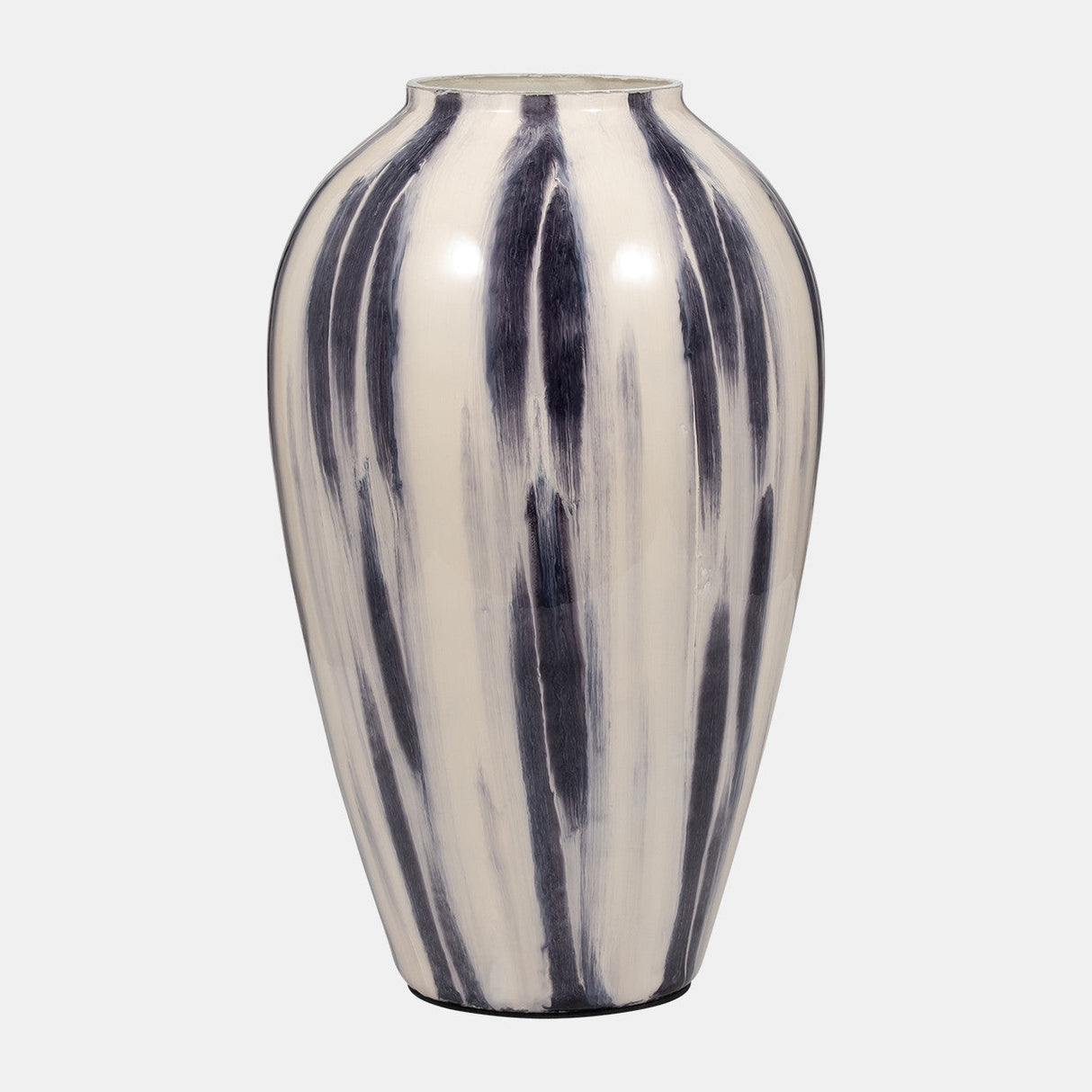 Glass, 20" Striped Vase, Black/white