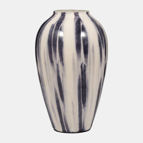 Glass, 20" Striped Vase, Black/white