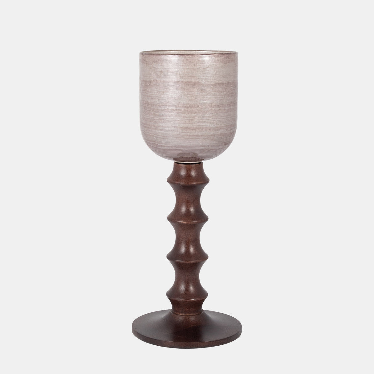 Glass, 20" Wooden Base Hurrican, Blush