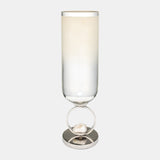 Glass, 21" Vase W/ Metal Base Stone Accent, Pearl