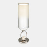 Glass, 21" Vase W/ Metal Base Stone Accent, Pearl