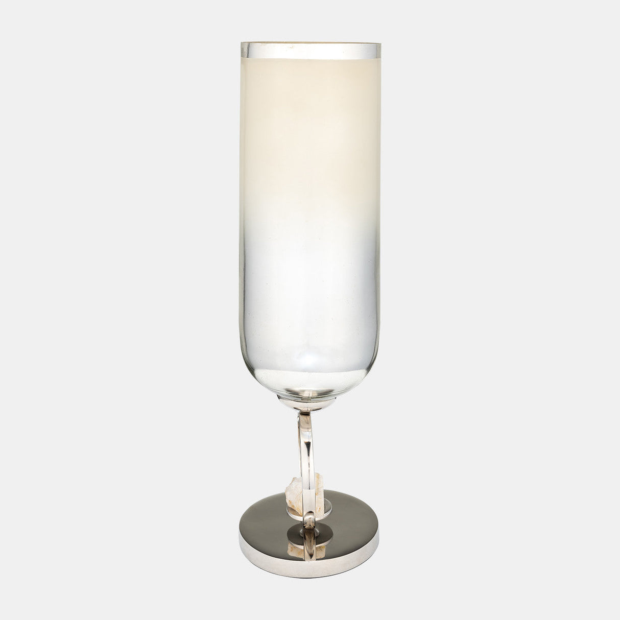 Glass, 21" Vase W/ Metal Base Stone Accent, Pearl