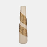 Glass, 22" Aluminum Wrapped Vase, White/gold