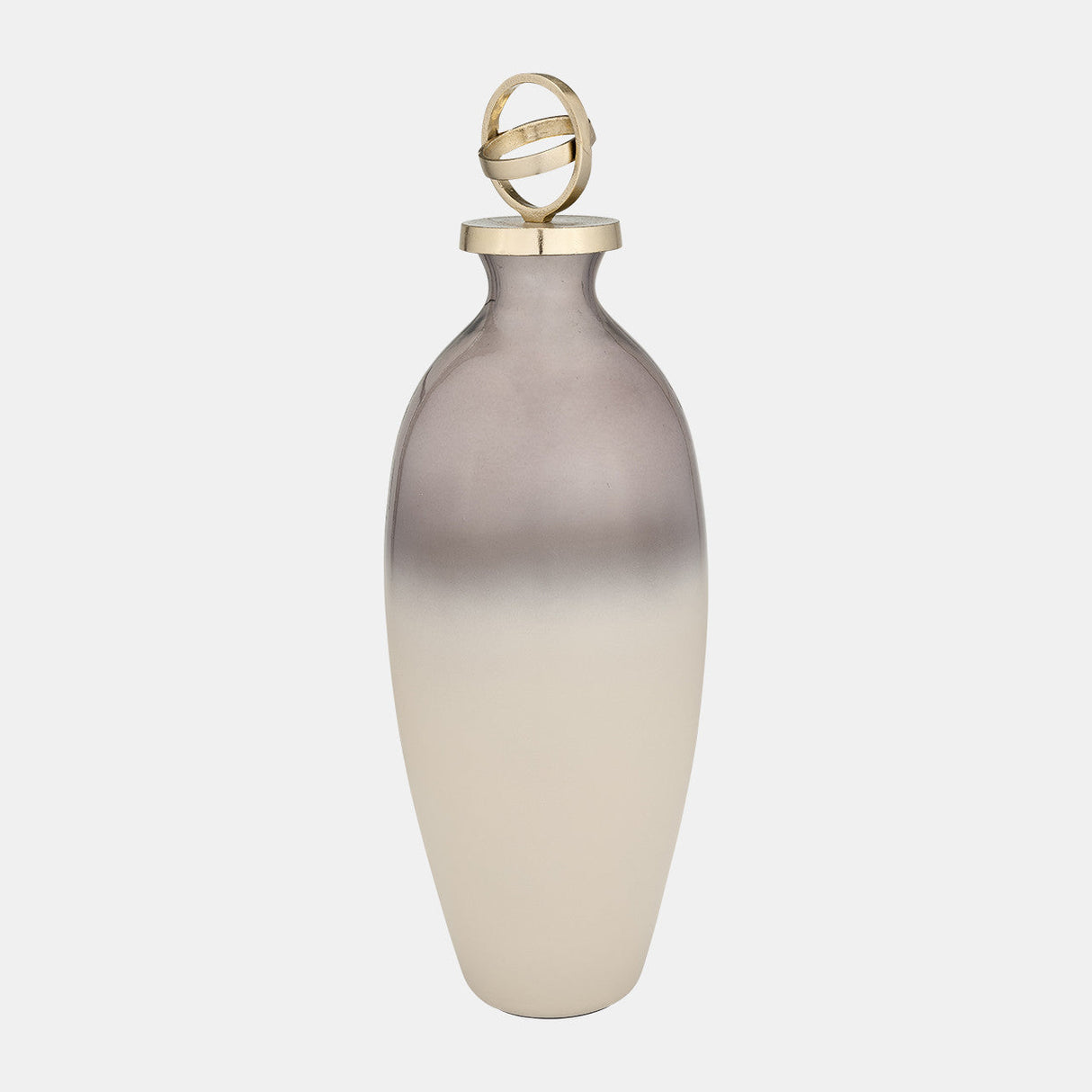 Glass,22",bottle W/sphere Lid,white/gold